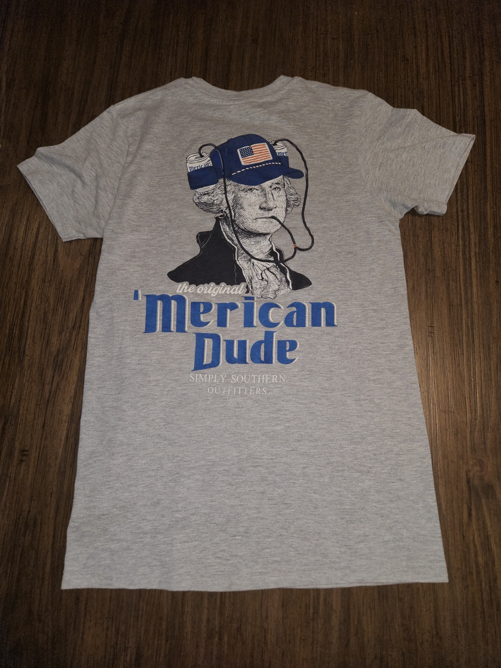 Simply Southern Gray Tee with Blue 'Merican Dude Graphic